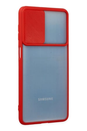 Samsung Uyumlu Galaxy M52 5G Kılıf Palm Buzlu Kamera Sürgülü Silikon - Kırmızı-(5796)