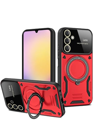 CPT83 Samsung Galaxy A55 5G Kılıf Joy Lens Standlı Kapak - Kırmızı