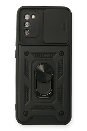Samsung Galaxy A02S Kılıf Pars Lens Yüzüklü Silikon - Siyah-(5796)