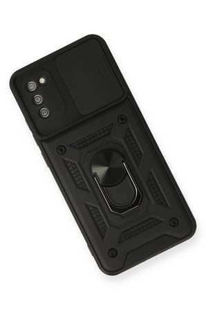 Samsung Galaxy A02S Kılıf Pars Lens Yüzüklü Silikon - Siyah-(5796)