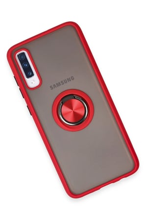 Samsung Galaxy A70 Kılıf Montreal Yüzüklü Silikon Kapak - Kırmızı-(5796)