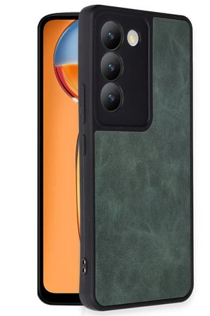 Vivo V30 Lite 4G Kılıf Aras Deri Kapak - Koyu Yeşil-(5796)