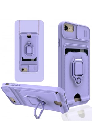 iPhone 7 Kılıf Zuma Kartvizitli Yüzüklü Silikon - Lila-(5796)