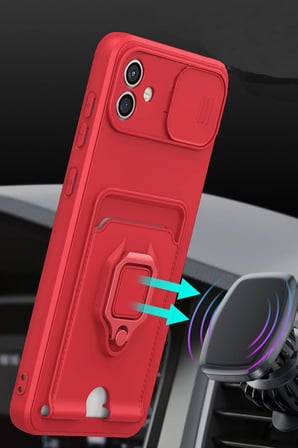 Samsung Uyumlu Galaxy A05 Kılıf Zuma Kartvizitli Yüzüklü Silikon - Siyah-(5796)