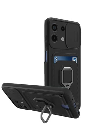 Xiaomi Uyumlu Redmi Note 13 4G Kılıf Zuma Kartvizitli Yüzüklü Silikon - Siyah-(5796)