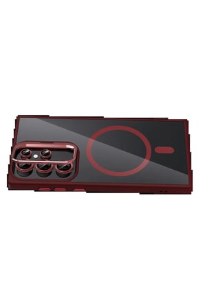 Samsung Galaxy S24 Ultra Remim Lensli Magsafe Standlı Kapak - Bordo
