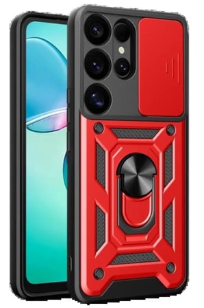 Samsung Galaxy S25 Ultra Kılıf Pars Lens Yüzüklü Silikon - Kırmızı-(5796)