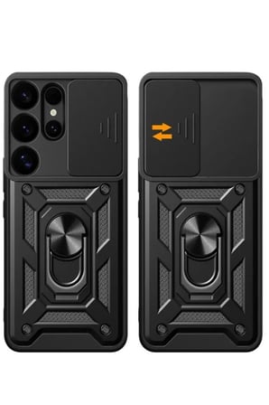 Samsung Galaxy S25 Ultra Kılıf Pars Lens Yüzüklü Silikon - Kırmızı-(5796)