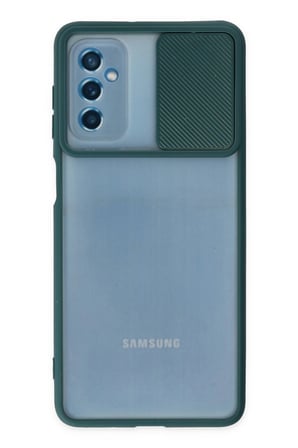 Samsung Uyumlu Galaxy M52 5G Kılıf Palm Buzlu Kamera Sürgülü Silikon - Yeşil-(5796)