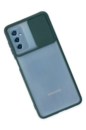Samsung Uyumlu Galaxy M52 5G Kılıf Palm Buzlu Kamera Sürgülü Silikon - Yeşil-(5796)