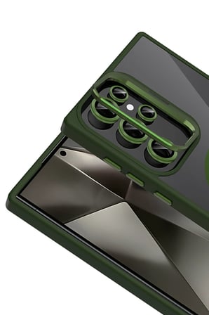Samsung Galaxy S25 Ultra Remim Lensli Magsafe Standlı Kapak - Koyu Yeşil