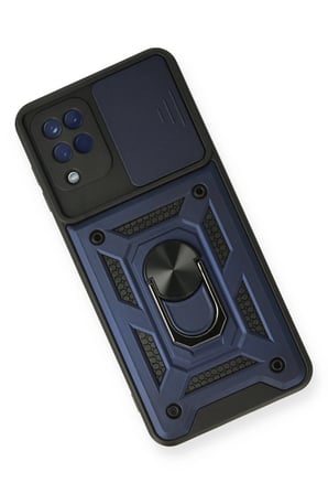Samsung Uyumlu Galaxy A12 Kılıf Pars Lens Yüzüklü Silikon - Lacivert-(5796)