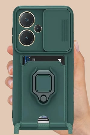 Xiaomi Redmi Note 13 Pro Plus Kılıf Zuma Kartvizitli Yüzüklü Silikon - Siyah-(5796)