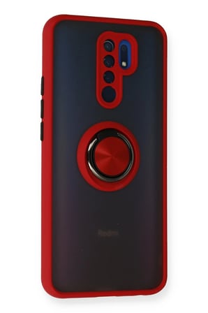 Xiaomi Uyumlu Redmi 9 Kılıf Montreal Yüzüklü Silikon Kapak - Kırmızı-(5796)