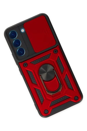 Samsung Galaxy S22 Kılıf Pars Lens Yüzüklü Silikon - Kırmızı-(5796)
