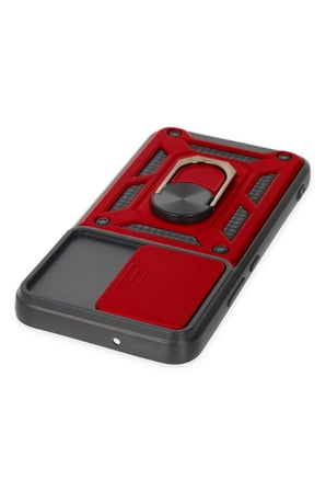 Samsung Galaxy S22 Kılıf Pars Lens Yüzüklü Silikon - Kırmızı-(5796)