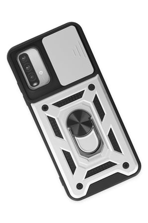 Xiaomi Redmi Note 9 4G Kılıf Pars Lens Yüzüklü Silikon - Gümüş-(5796)