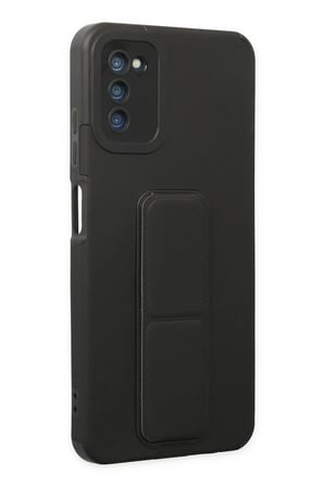 Samsung Galaxy A03S Kılıf Mega Standlı Silikon - Siyah-(5796)