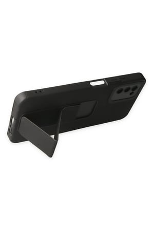 Samsung Galaxy A03S Kılıf Mega Standlı Silikon - Siyah-(5796)