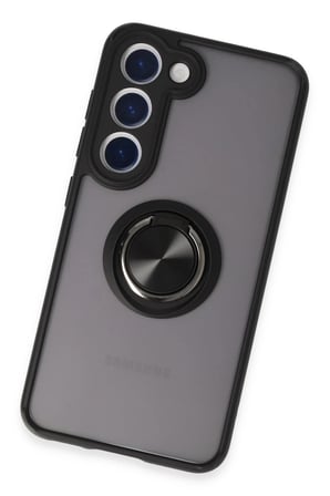 Samsung Galaxy S23 Kılıf Montreal Yüzüklü Silikon Kapak - Siyah-(5796)