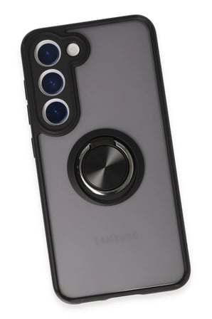 Samsung Galaxy S23 Kılıf Montreal Yüzüklü Silikon Kapak - Siyah-(5796)