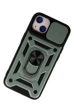 iPhone 13 Kılıf Pars Lens Yüzüklü Silikon - Yeşil-(5796)