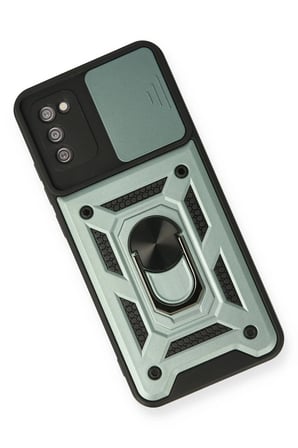 Samsung Galaxy A03S Kılıf Pars Lens Yüzüklü Silikon - Yeşil-(5796)