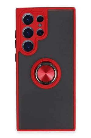 Samsung Galaxy S23 Ultra Kılıf Montreal Yüzüklü Silikon Kapak - Kırmızı-(5796)