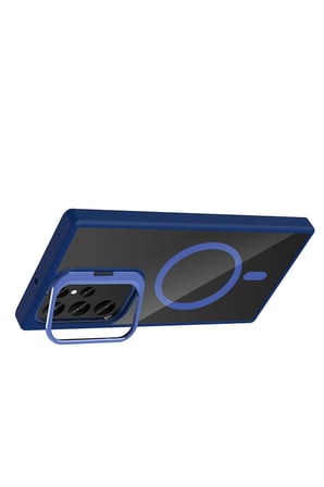 Samsung Uyumlu Galaxy S23 Ultra Remim Lensli Magsafe Standlı Kapak - Lacivert-(5796)