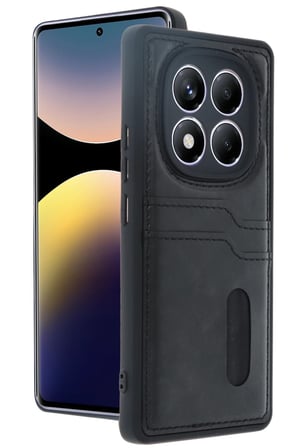 Xiaomi Redmi Note 14 Pro 5G Kılıf Sara Kartvizitli Deri Kılıf - Siyah-(5796)