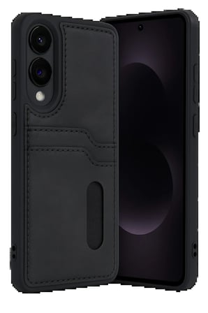 Samsung Uyumlu Galaxy S25 Edge Sara Kartvizitli Deri Kılıf - Siyah-(5796)