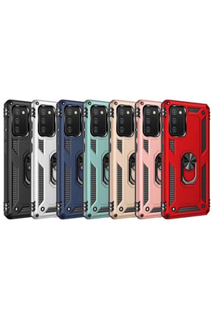 Samsung Uyumlu Galaxy A03S Kılıf Sofya Yüzüklü Silikon Kapak - Siyah-(5796)