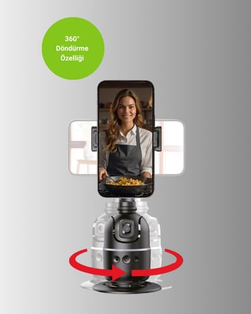 Yapay Zeka Destekli Yüz Takip Özellikli 360 Derece Dönen Masaüstü Telefon Sabitleyici