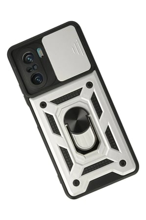 Xiaomi Poco F3 Kılıf Pars Lens Yüzüklü Silikon - Gümüş-(5796)