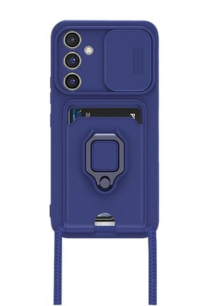 Samsung Uyumlu Galaxy S23 FE Kılıf Zuma Kartvizitli Yüzüklü Silikon - Lacivert-(5796)