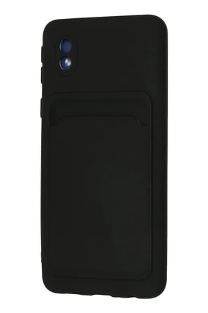 Samsung Galaxy A01 Core Kılıf Kelvin Kartvizitli Silikon - Siyah-(5796)