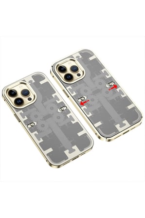 iPhone 13 Pro Max Kılıf Mekanik Bumper Kapak - Gold