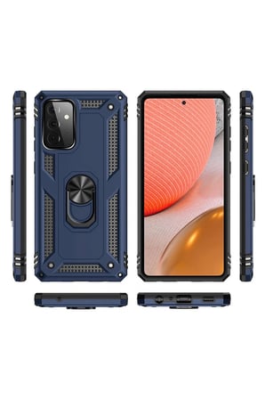 Samsung Uyumlu Galaxy A72 Kılıf Sofya Yüzüklü Silikon Kapak - Lacivert-(5796)
