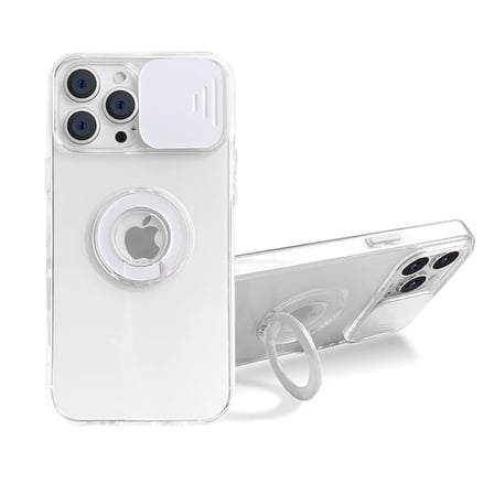 Ally iPhone 12 Pro Max Kılıf Sürgülü Kamera Lens Korumalı Yüzük Standlı Silikon Kılıf-(5775)