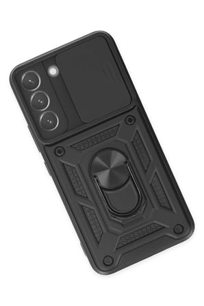 Samsung Galaxy S22 Kılıf Pars Lens Yüzüklü Silikon - Siyah-(5796)
