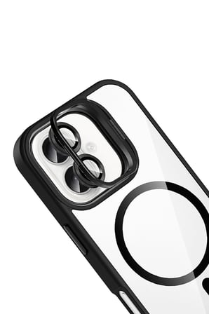 Apple iPhone 16 Plus Remim Lensli Magsafe Standlı Kapak - Siyah