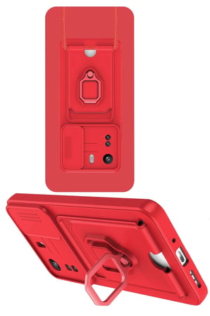Xiaomi Redmi 13C Kılıf Zuma Kartvizitli Yüzüklü Silikon - Kırmızı-(5796)