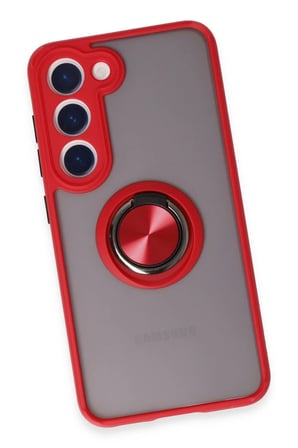 Samsung Uyumlu Galaxy S23 Kılıf Montreal Yüzüklü Silikon Kapak - Kırmızı-(5796)