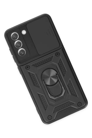 Samsung Uyumlu Galaxy S21 FE Kılıf Pars Lens Yüzüklü Silikon - Siyah-(5796)
