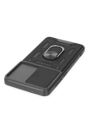 Samsung Uyumlu Galaxy S21 FE Kılıf Pars Lens Yüzüklü Silikon - Siyah-(5796)