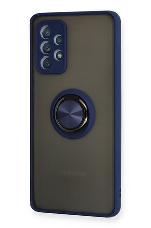 Samsung Uyumlu Galaxy A72 Kılıf Montreal Yüzüklü Silikon Kapak - Lacivert-(5796)