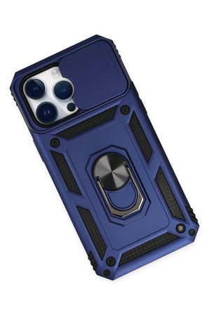 iPhone 14 Pro Max Kılıf Pars Lens Yüzüklü Silikon - Lacivert-(5796)