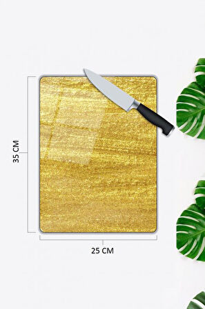 Altın Yaldızlı Desen Cam Kesme Tablası | Hediyelik, Dekoratif, Ofis, Mutfak 