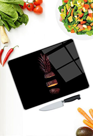 Ananas Desen Cam Kesme Tablası | Hediyelik, Dekoratif, Ofis, Mutfak 