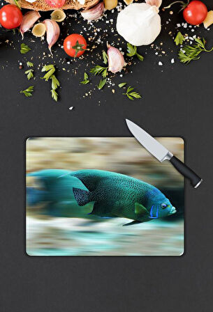 Balık Desen Cam Kesme Tablası | Hediyelik, Dekoratif, Ofis, Mutfak 